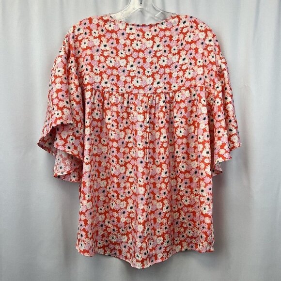FSL Apparel Womens Multicolor Floral Short Sleeve Floral Blouse Top Size Small - Picture 2 of 8